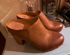 Kork-Ease Brown Leather Studded Slip-On Mule Clog Block Heel, Women's 8 picture