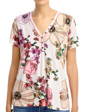 BNWT Johnny Was The Janie Favorite Short Sleeve Henley V Tee⭐Rosabelia M $150 picture