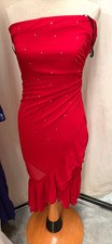 Women's Red Strapless vintage rampagekner-Length Dress, m Beaded Accents Zip picture