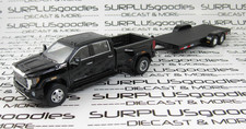 Greenlight Black 2022 GMC SIERRA 3500 DENALI Dually Pickup w/Open Car Trailer picture