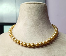 Rare 8mm Golden South Sea Pearls Beaded Necklace  picture