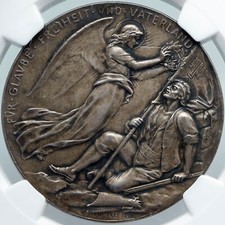 1898 SWITZERLAND Nidwaldner Battle ANGEL & SOLDIER Swiss Silver Medal NGC i88549 picture
