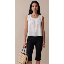 Few Moda Sorella Atelier White Cotton Lace Trim Pintuck Tank Top Small picture