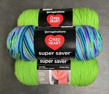 Two Red Heart Super Saver Yarn 3 Pk Spring Green 7 Oz +Red Heart Wildflower 5 Oz picture