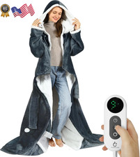 Heated Wearable Blanket with Foot Pockets Sleeves & Hood - Cozy 50