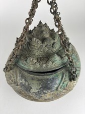 Antique Majapahit Style Balinese Bronze Hanging Censer Ritual Incense Burner picture