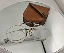 Antique Foldable Pince Nez 1/10 12k White Gold Eyeglasses Chicago The Fair Case picture