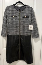 Ellen Tracy Tweed & Faux Leather Zip Dress, Size M, NWT picture