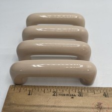 Lot of 4 Vtg Porcelain Peaches & Cream  Drawer Pulls Rounded Unmarked NO Screws picture