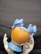 Noritake M Blue Orange Luster Figural Birds antique Porcelain bowl 7