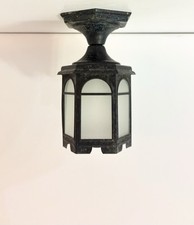 Antique 1930s 40s Whimsical Tudor Mission Copper Porch Ceiling Light Fixture Vtg picture