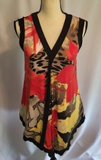 Womens VTG 90s Handkerchief Hem Tank Top sz M Animal Print / Floral Red UNIQUE picture