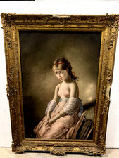 QUALITY VINTAGE ART ANTIQUE REALISM LADY GETTING DRESSED SGND ORNATE FRAME picture