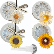 54Pack Silicone Flower Mold for Candles Set, 4Pack Daisy Sunflower Molds with 50 picture