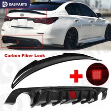 For Infiniti Q50 2014-2017 Rear Bumper Lip Diffuser Spoiler Carbon Fiber Look picture