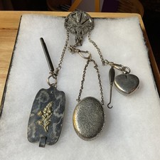 Rare Victorian Chatelaine With Perfume, Coin, Hook, Pencil, Notebook picture
