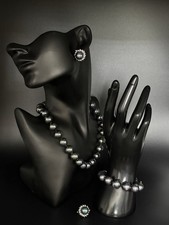 Majorca Iridescent Faux Pearl Set 925 Silver Knotted Necklace Earrings Bracelet picture