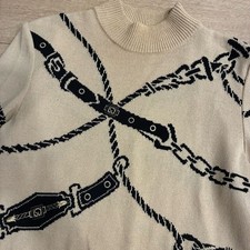 St. John Collection Bit & Bridle Equestrian Mock Neck Cream Sweater Size P/XS picture