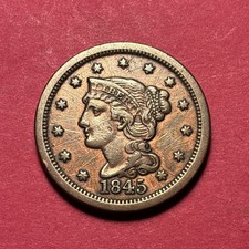(1) Beautiful Antique 1845 Braided Hair Large Cent/Penny VF-VERY FINE picture