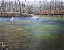 FRASE ORIGINAL OIL PAINTING GEORGIA LANDSCAPE CHESTATEE RIVER HERON BIRD ART O/C picture