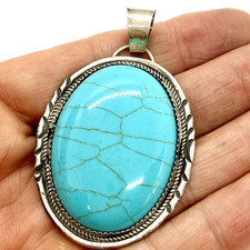 Navajo Turquoise Pendant Sterling Silver 2.25