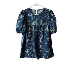 Loft Blue Floral Paisley Textured Puff Short Sleeve Blouse Size Medium picture