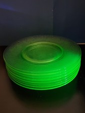 8 Hazel Atlas Florentine #2 Uranium Green Depression Glass Salad Luncheon Plates picture