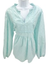 2 Torrid Polka Dot Blouse Shirt Embroidered Seafoam Green picture
