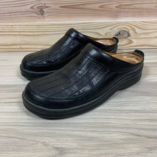 Footprints Birkenstock Clogs Womens 41 Black Leather Embossed Mule Slip On Shoes picture