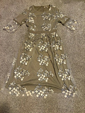 Bohme Women’s Gray Floral Sheer Mesh Embroidered A-Line Midi Dress S picture