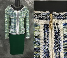 BEAUTIFUL st john collection knit green blue multi jacket skirt suit size 16 picture