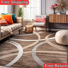 Rugshop Area Rug Modern Abstract Circles Design Rugs for Living Room Brown Rugs picture