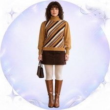 Vintage 70s Montgomery Ward Diagonal Stripe Turtleneck Sweater L picture
