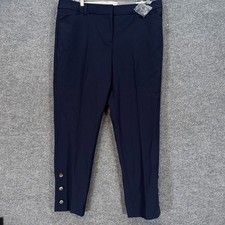 Talbots Hampshire Ankle Pants Women 16 Navy Blue Button Hem Straight Leg NEW picture