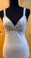 Vintage Y2K Abercrombie & Fitch Perfect Stretch Beige Lace Trim Knit Camisole picture