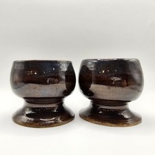McCarty Pottery Wine Goblets Nutmeg Glaze Pedestal Handcrafted Set Of Two Signed picture