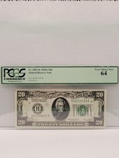 1928A $20 FEDERAL RESERVE NOTE DALLAS DISTRICT PCGS 64 