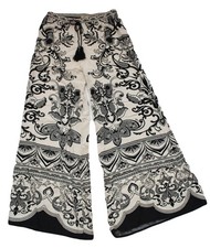 Flying Tomato Black White Boho Print Wide Leg Palazzo Pants Size M Pull On picture