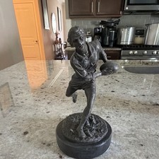 Vintage Bronze Tone Rugby Player Running with Ball Statue Sculpture picture