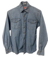 Vintage 90s Wrangler Indigo Pearl Snap Western Jean Denim Long Sleeve Shirt Smal picture