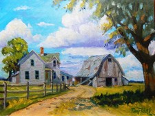 farm barn field fence realistic Impressionism oil Painting landscape Tom Fisher picture