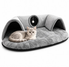 2 In 1 Cat Tunnel Bed With Soft Plush Cushion Multisize Warm Hideaway Cave picture