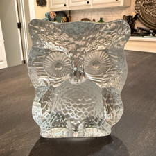 Vintage Viking Glass Clear Paperweight Owl Figurine  MCM Mid Century Modern picture