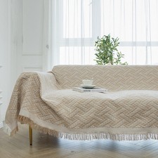 Boho Farmhouse Fringed Knitted Throw Blanket Decorative for Couch Sofa Bed picture