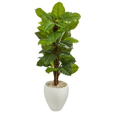 5-ft Large Leaf Philodendron Artificial Plant in White Oval Planter (Real Touch) picture