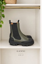 GANNI Women's Platform Mid Calf Chelsea Boots Leather Army Green Size 7 US 37 EU picture