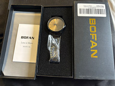 BOFAN Quartz Analog Watch Black Metal Bracelet Gold Dial Stick Index 42mm 3ATM picture
