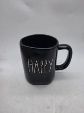 Rae Dunn Black Ceramic “happy” 14 Oz Coffee Mug Cup New  picture