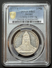1913-E German Empire - Saxony AR 3 Mark, Friedrich August III, PCGS PR 62. picture