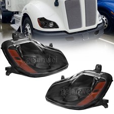 For 2013-2021 Kenworth T680 Left&Right Side Headlights Headlamp Black Assembly picture